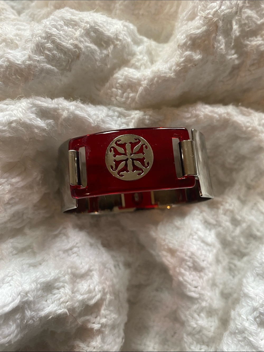 Rustic cuff Silver-Tone Bracelet with Logo Medallion